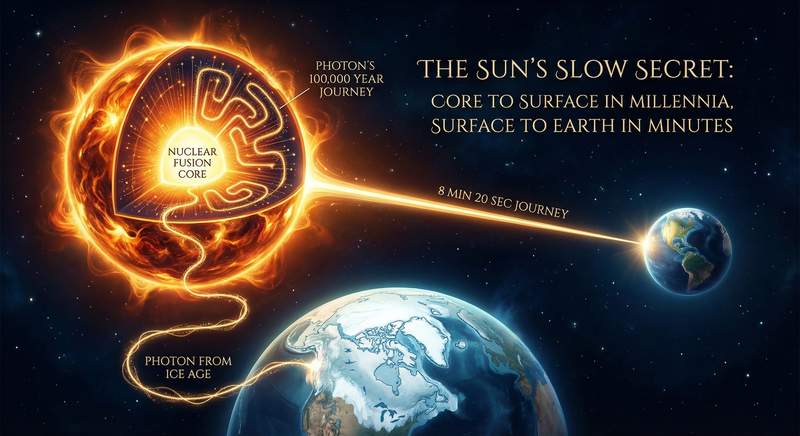 Why Sunlight Reaches Earth Fast but Leaves the Sun Slowly