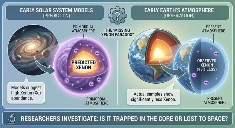 Earth's atmosphere contains significantly less xenon than predicted by models...